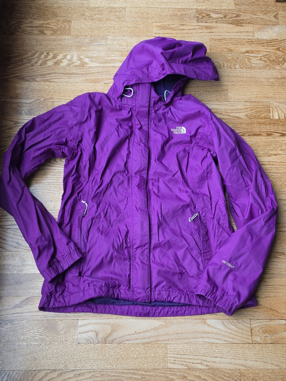 (L) The North Face Women's Purple Hooded Hyvent Jacket Outdoor Athleisure Wind